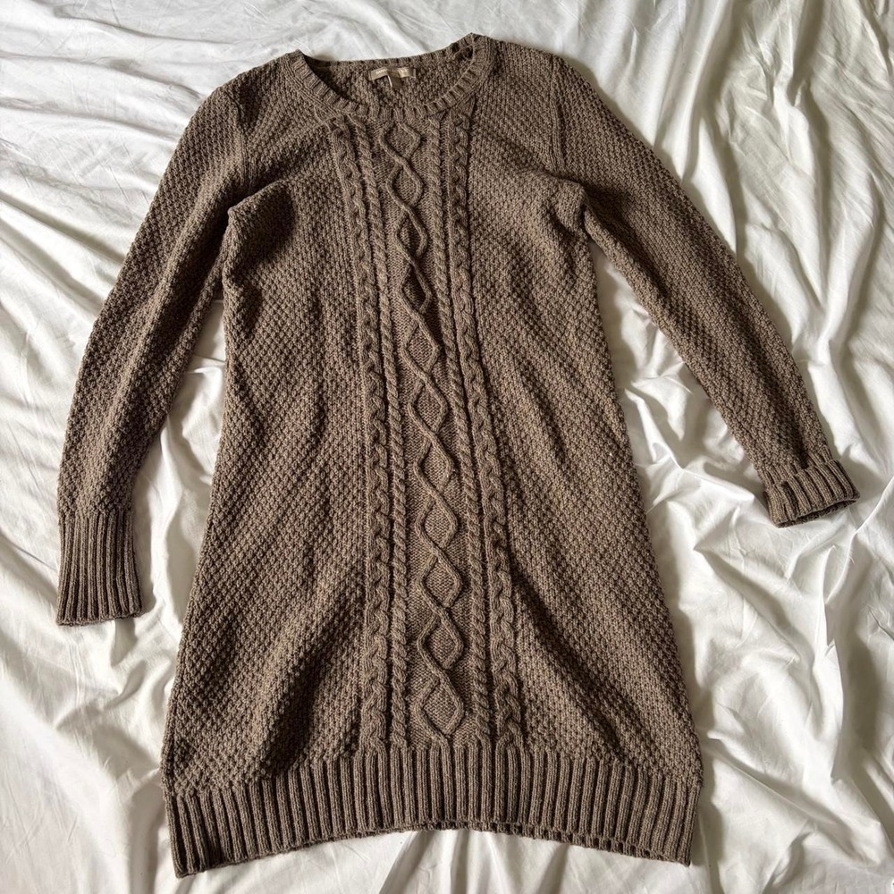 Banana Republic brown cable knit sweater dress womens large winter knee length
